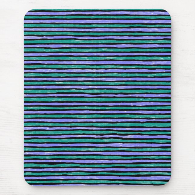 Souris Tapis de souris, rayures peintes, sarcelle et bleu (Devant)