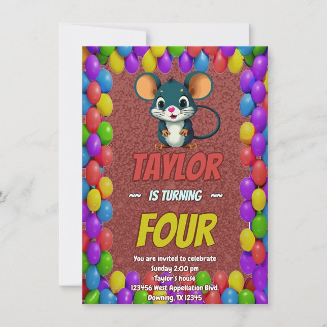 Souris Unique Personnalisé Anniversaire Invitation (Devant)