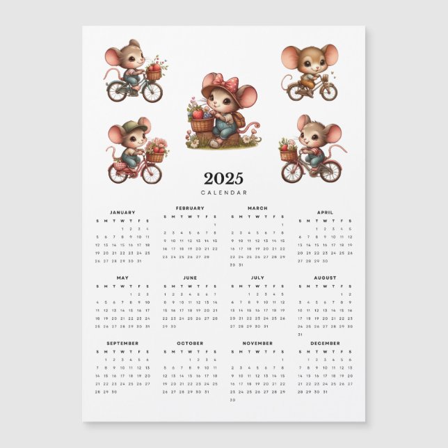 Souris Whimsical sur bicyclettes 2025 Calendrier m (Devant)