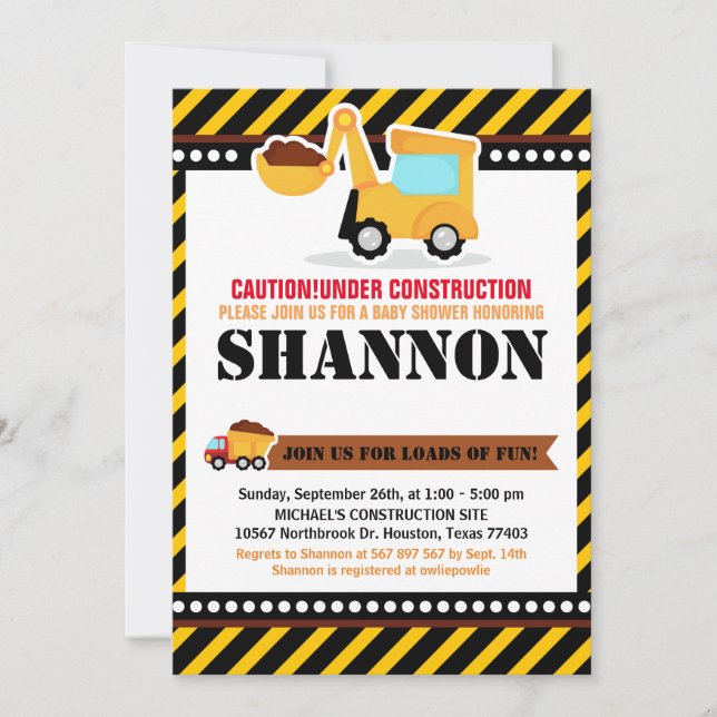 SOUS CONSTRUCTION Baby shower Invitation (Devant)