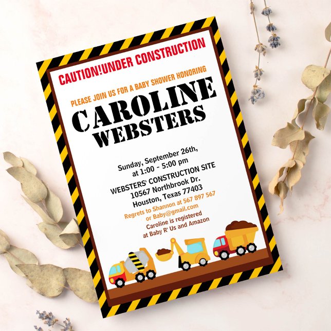 SOUS CONSTRUCTION Baby shower Partie Invitation (Créateur téléchargé)