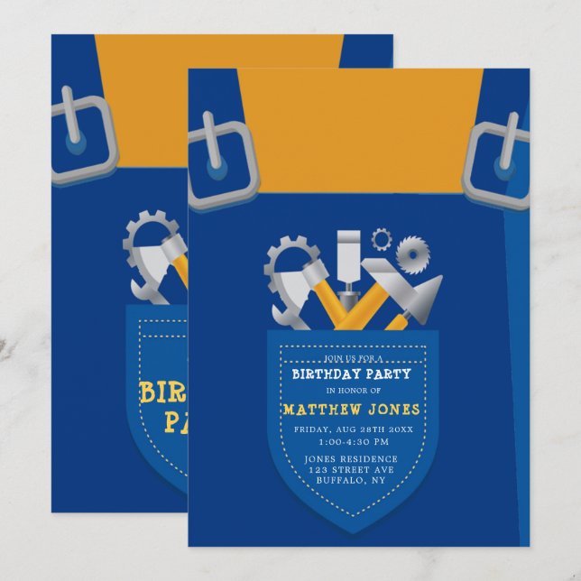 Sous Construction Handyman fête d'anniversaire (Devant / Derrière)