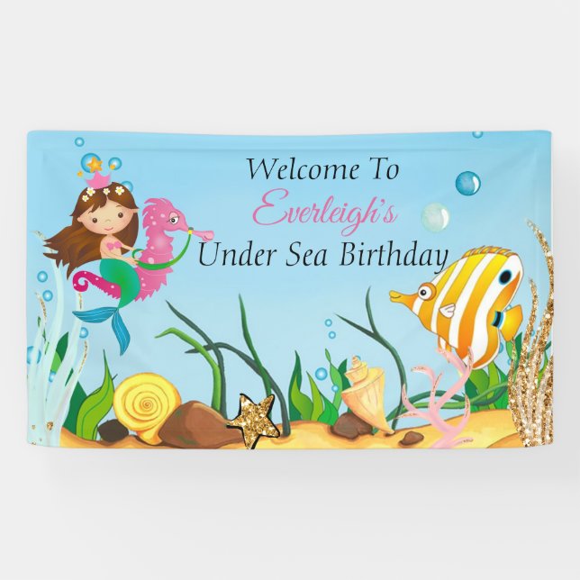 Sous la bannière d'anniversaire de sirène de mer (Horizontal)