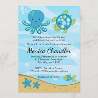 Sous la carte bleue d'invitation de baby shower de