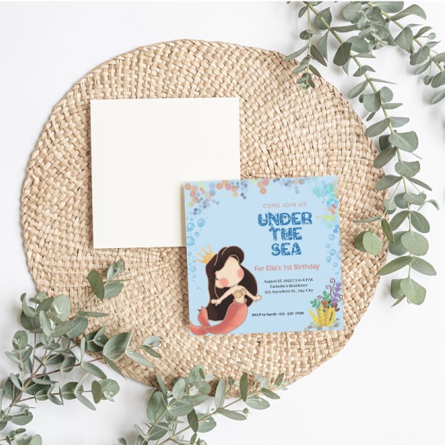 Sous La Carte D'Invitation D'Anniversaire De Mer (Under The Sea Mermaid Birthday Invitation)