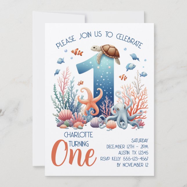 Sous la mer 1er anniversaire Invitation (Devant)
