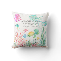 Sous la mer Baby Birth Stats Coussin