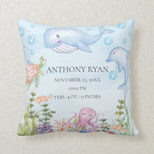 Sous la mer Baby Birth Stats Coussin