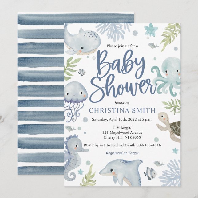 Sous la mer Baby Shower Invitations (Devant / Derrière)