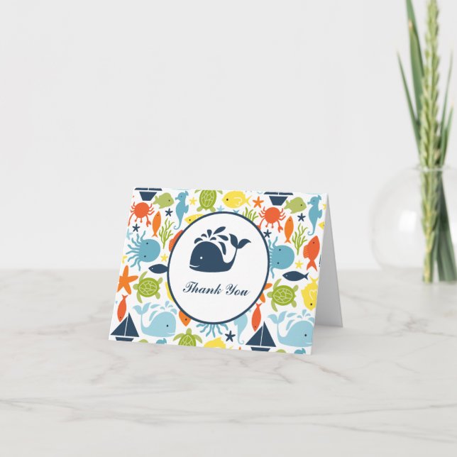 Sous la mer, Baby shower nautique Merci Note (Devant)