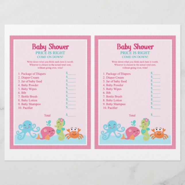 Sous la mer/baleine rose "Le prix est juste" jeu (Devant)