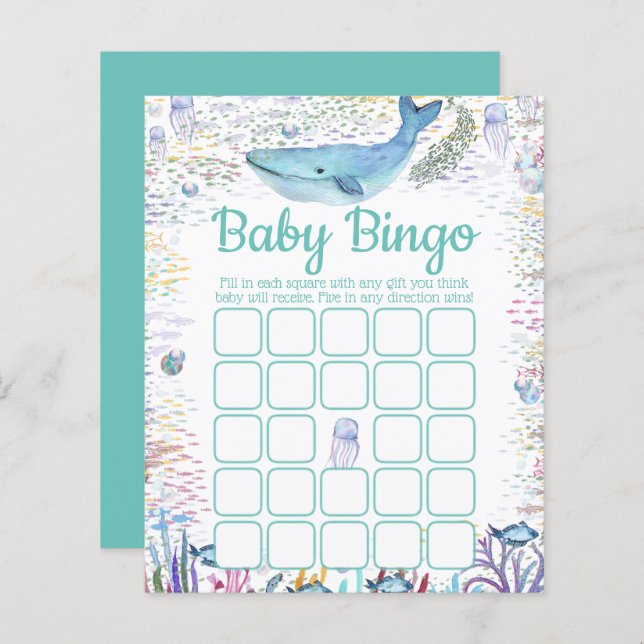 Sous la mer | Bingo de Baby shower à thème océaniq (Devant / Derrière)