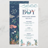 Sous la mer bleu aquarelle Oh Boy Shower Menu