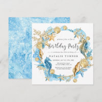 Sous la mer Bleu or fête d'anniversaire Invitation