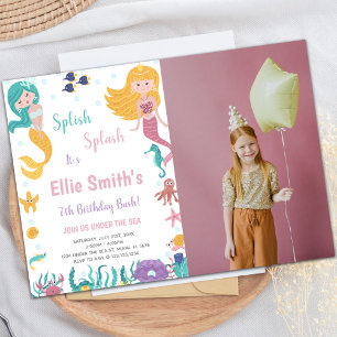 Sous la mer Blond Mermaid Invitations avec photo