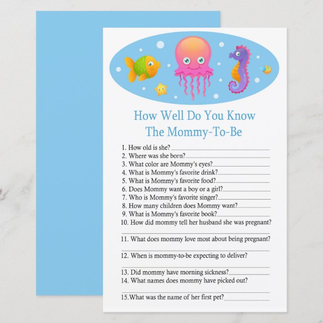 Sous la mer Comme vous connaissez bien baby shower (Devant / Derrière)