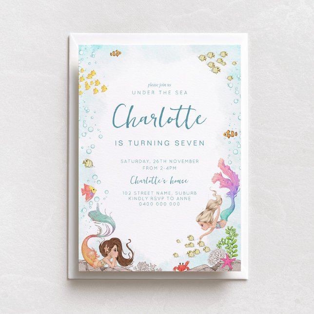 Sous la mer, Invitation d'anniversaire de Sirène (Créateur téléchargé)