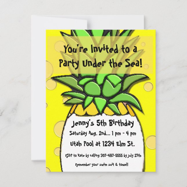 Sous la mer, invitation d'anniversaire d'enfant de (Devant)