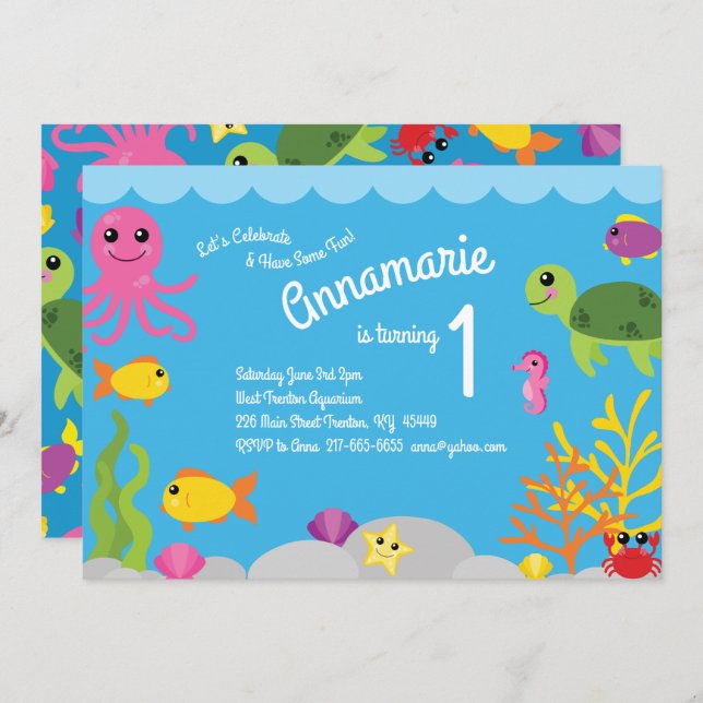 Sous la mer Océan Animaux Invitations d'anniversai (Devant / Derrière)