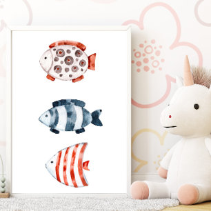 Sous la mer Poster de poisson rouge et bleu