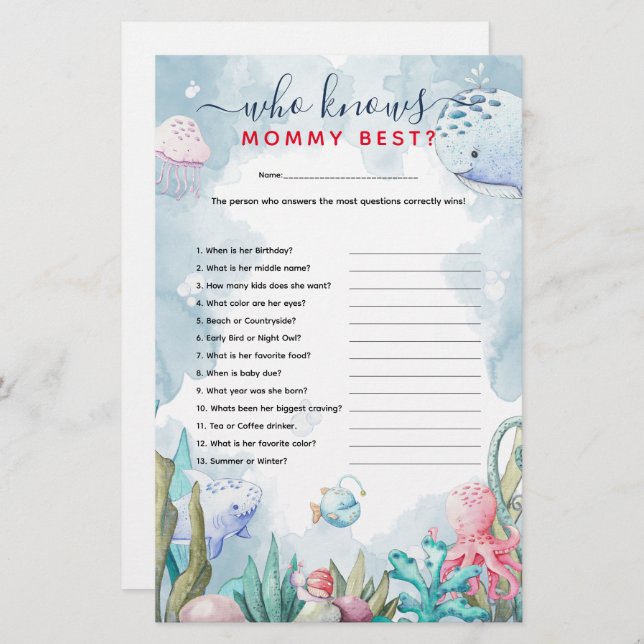 Sous la mer "Qui connaît maman le meilleur" Baby s (Devant / Derrière)