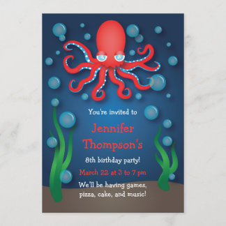 Sous la mer Rouge Octopus Invitations d'anniversai