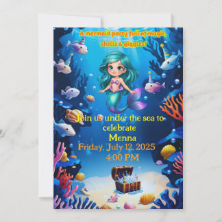 Sous la mer Sirène Anniversaire de fête Invitation