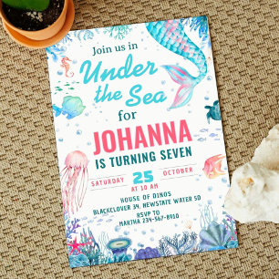 Sous la mer Sirène Anniversaire Fête Invitation