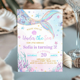 Sous la mer Sirène fille Invitation d'anniversaire