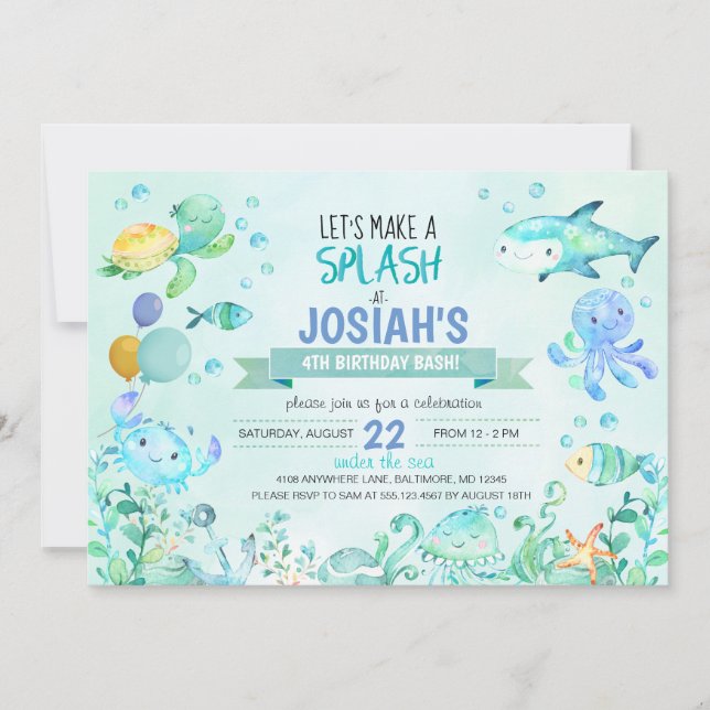 Sous La Mer Splash Birthday Boy Invitation (Devant)