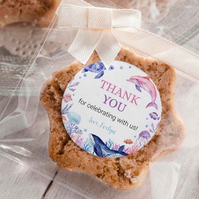 Sous la mer Sticker Dauphin Étiquette Anniversaire (Créateur téléchargé)