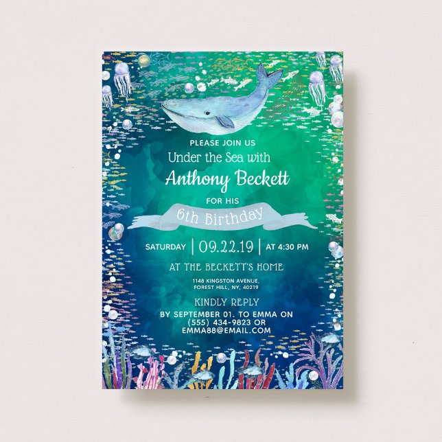 Sous la mer Tout âge Anniversaire Invitations (Créateur téléchargé)