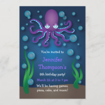 Sous la mer violet Octopus Invitations d'anniversa
