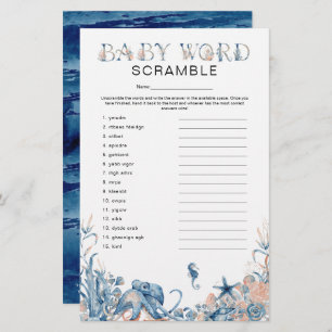 Sous le Baby shower de jeu "Word Scramble" en mer