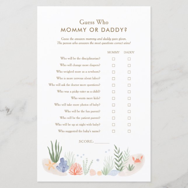 Sous le Baby shower de la mer Devinez qui maman ou (Devant)