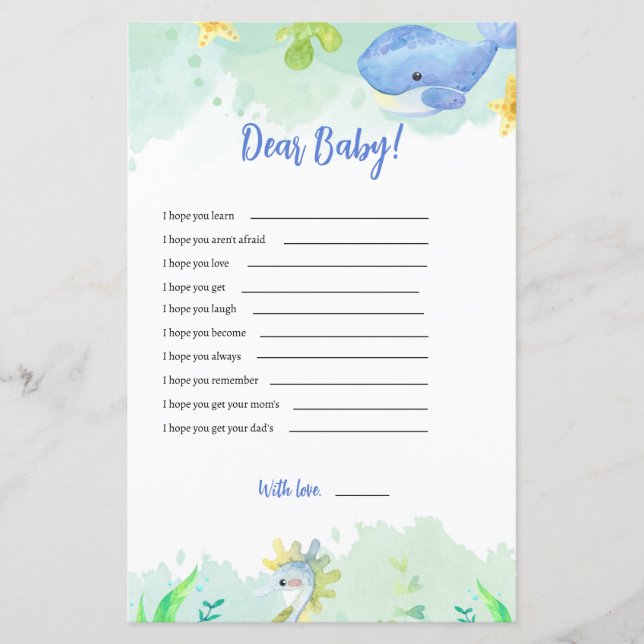 Sous le Baby shower de mer Jeu Chers voeux pour bé (Devant)