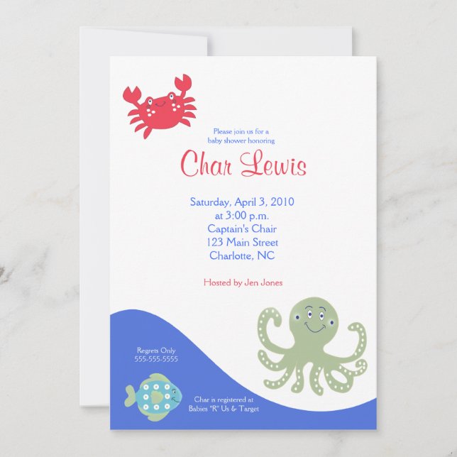 Sous le Baby shower Sea Calypso 5 x 7 invitation (Devant)