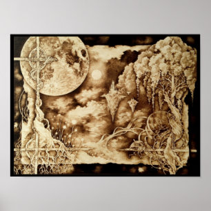 Sous le clair de lune - Poster d'art de la pyrogra