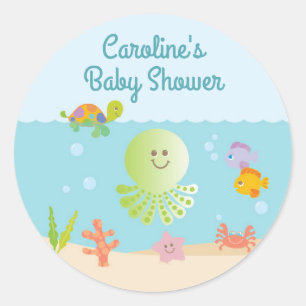 Sous le Sticker rond Baby shower de mer