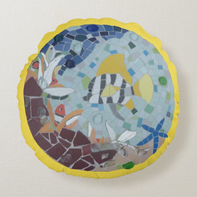 Sous l'eau Monde Moonfish Mosaic Coussin rond (Devant)