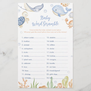 Sous les animaux de mer Baby shower Word Scramble