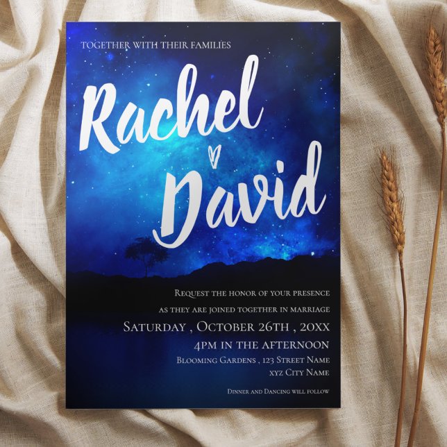 Sous les étoiles Mariage de typographie du ciel de (Under the Stars Night Sky Tree Typography Wedding Invitation)