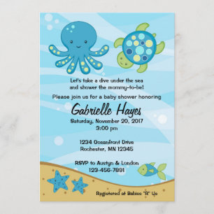 Sous les invitations bleues de baby shower de mer
