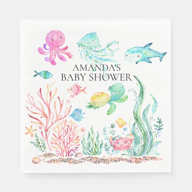 Sous les serviettes en papier Baby shower de mer (Devant)