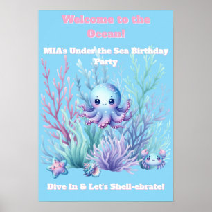 Sous l'océan - Affiche d'anniversaire pour filles 