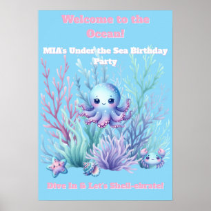 Sous l'océan - Affiche d'anniversaire pour filles 
