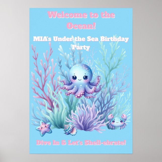 Sous l'océan - Affiche d'anniversaire pour filles  (Devant)