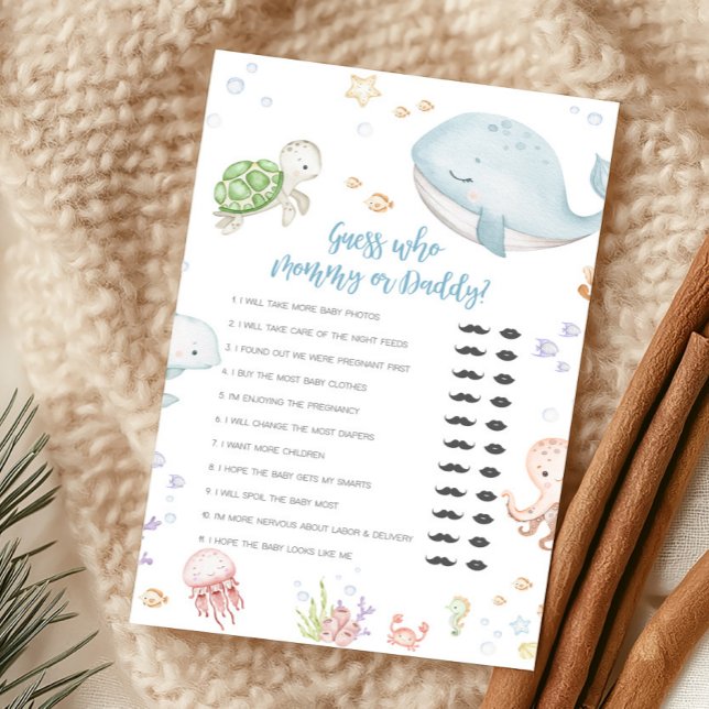 Sous l'océan Baby Shower Devinez qui est Maman ou  (Sea Creatures Ocean Baby Shower Guess Who Mommy or Daddy Game)