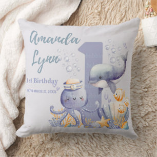 Sous l'Océan Bébé Fille Coussin de Fête du 1er Ann