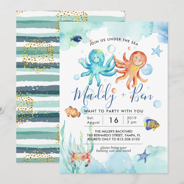 Sous l'océan | Invitation pour une fête en piscine (Devant / Derrière)
